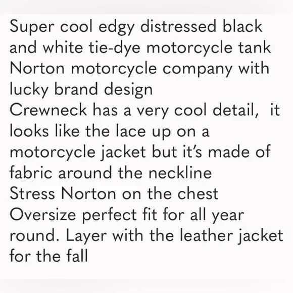 Lucky Brand Norton Motorcycle Tank bleach wash w/lace detail medium - Picture 2 of 8